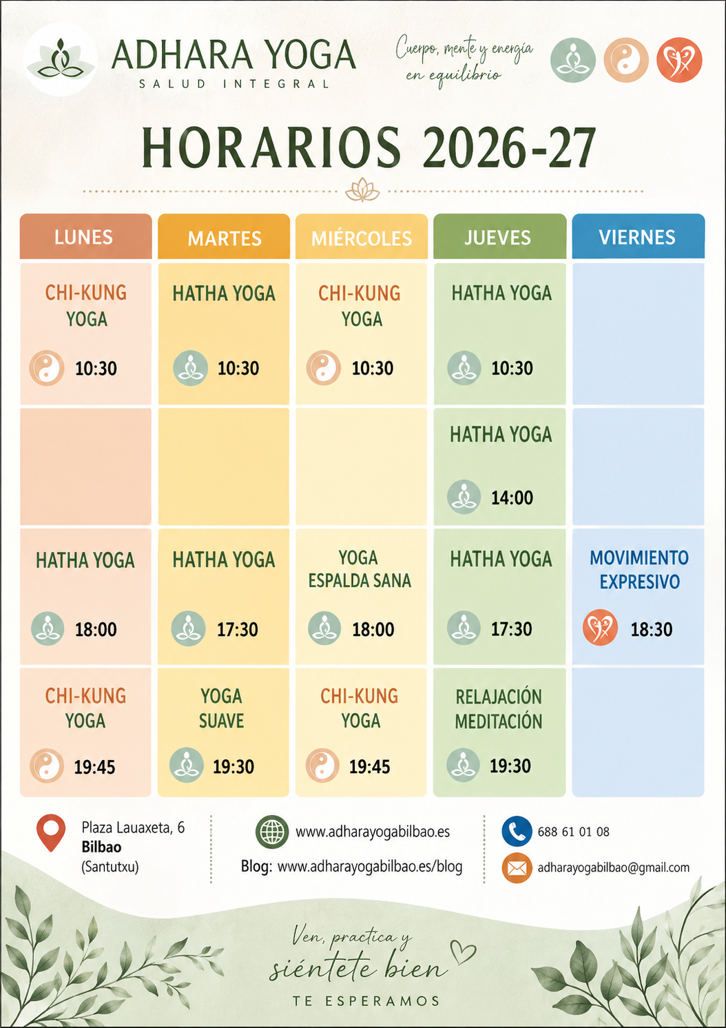 Horarios Adhara Yoga Bilbao